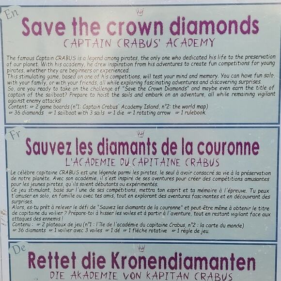 Save The Crown Diamonds Captain Crabus Academy Board Game Kinder Class New - Picture 4 of 10